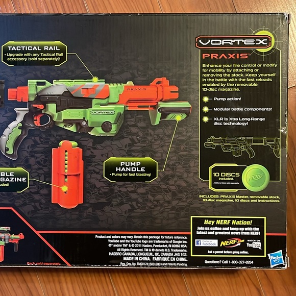 🎄Nerf Vortex Praxis Sonic Green Blaster Gun 10 Disce Pump Action ~ New - Picture 12 of 12